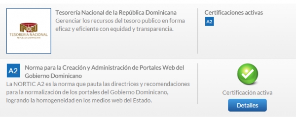 OPTIC certifica con un 95.8% portal de la Tesorería Nacional